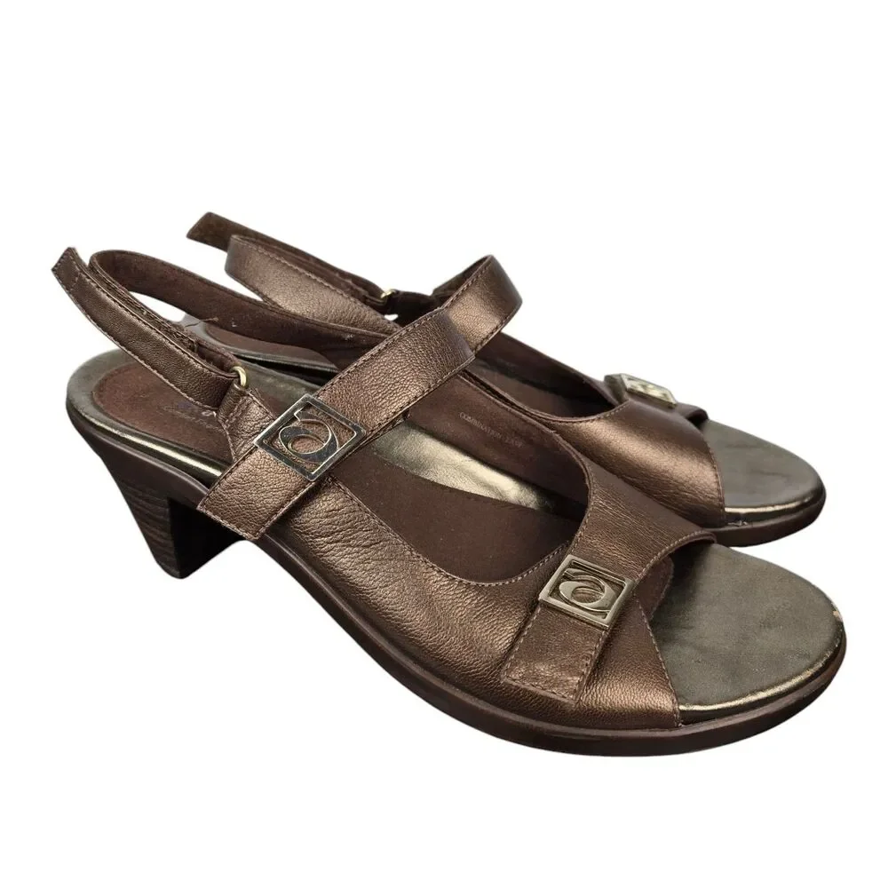 Aravon by New Balance Ava Sandals Women's Sz 10 AA Bronze Block Heel Ankle Strap